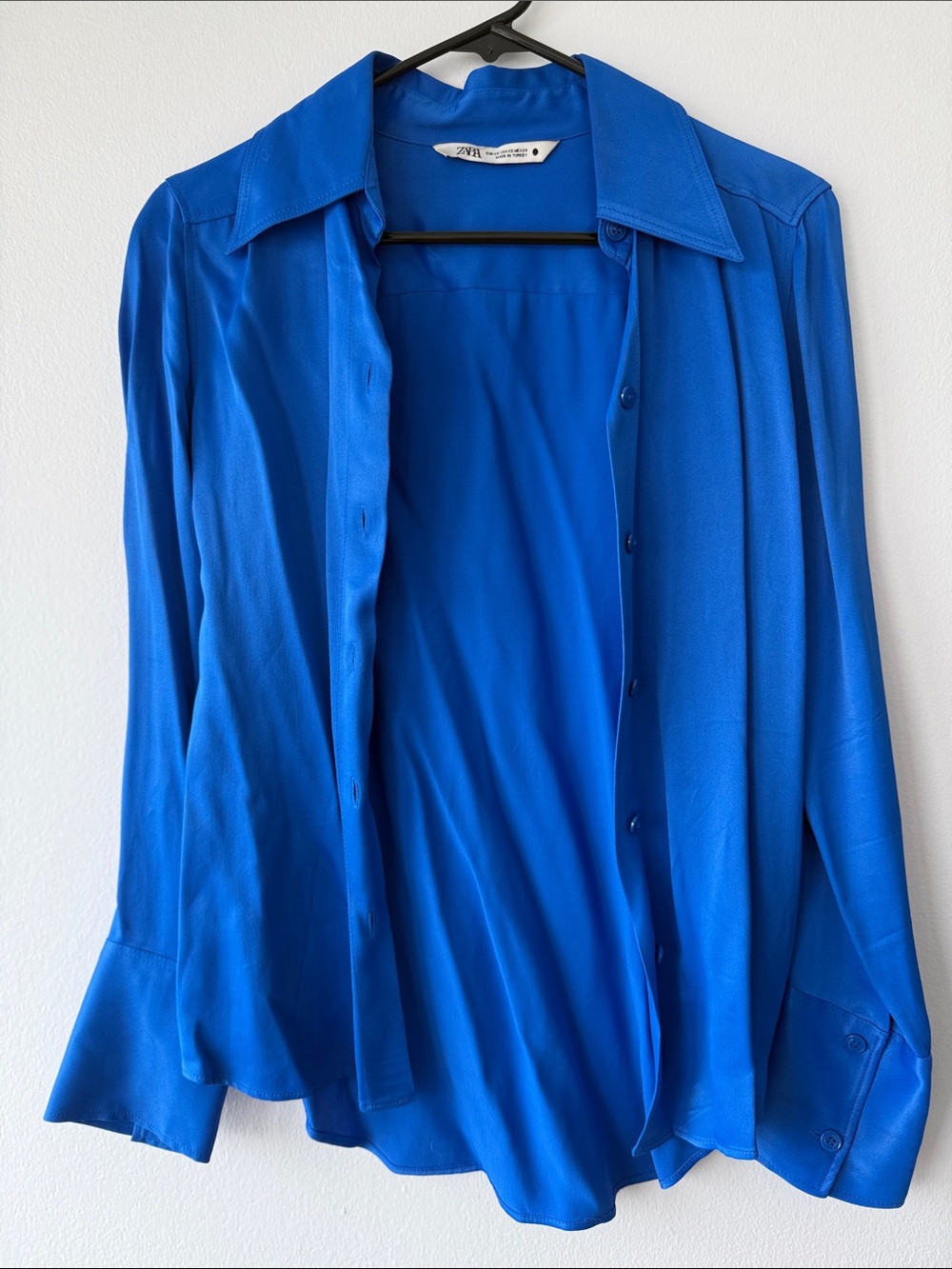 Zara Royal Blue Satin Button-Up Shirt